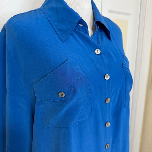 Soft Surroundings Blue 100% Silk Button Front Long Sleeve Shirt Women's XL - Picture 2 of 7